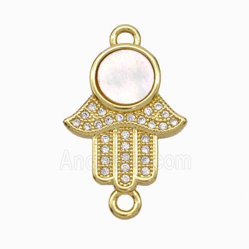 Copper Hand Connector Pave Shell Zirconia Circle 18K Gold Plated