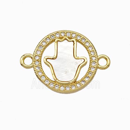 Copper Hand Connector Pave Shell Zirconia Circle 18K Gold Plated