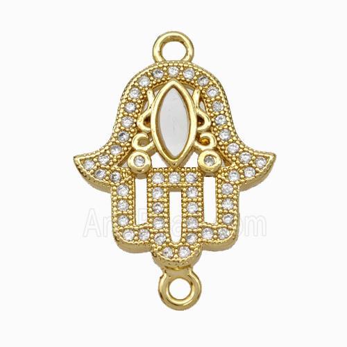 Copper Hand Connector Pave Shell Zirconia Eye 18K Gold Plated