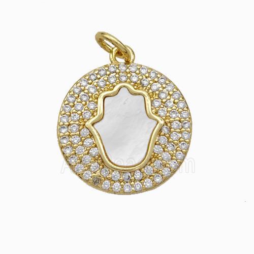 Copper Hand Pendant Pave Shell Zirconia 18K Gold Plated