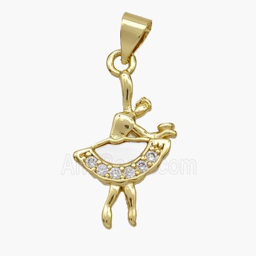 Copper Dancer Pendant Pave Shell Zirconia 18K Gold Plated