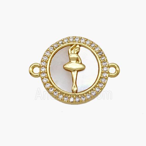 Copper Dancer Connector Pave Shell Zirconia Girl 18K Gold Plated
