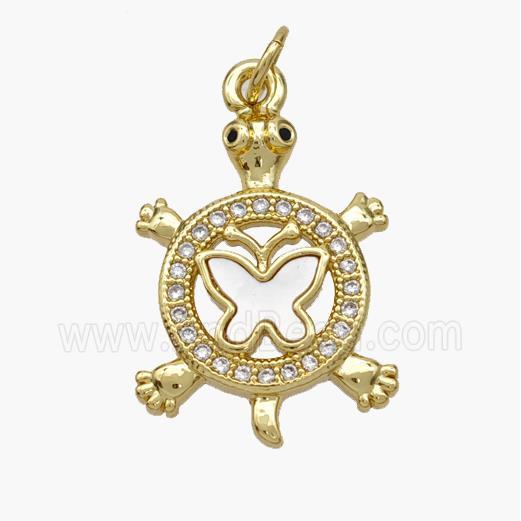 Copper Tortoise Pendant Pave Shell Zirconia Butterfly 18K Gold Plated