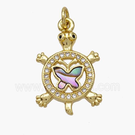 Copper Tortoise Pendant Pave Shell Zirconia Butterfly 18K Gold Plated