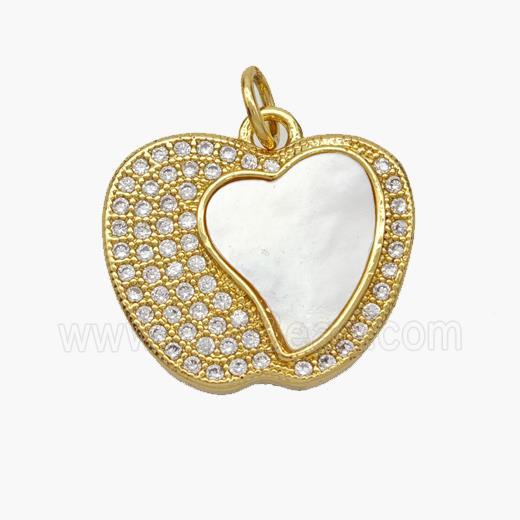 Copper Apple Pendant Pave Shell Zirconia Heart 18K Gold Plated