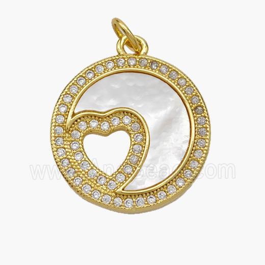 Copper Moon Pendant Pave Shell Zirconia Heart 18K Gold Plated
