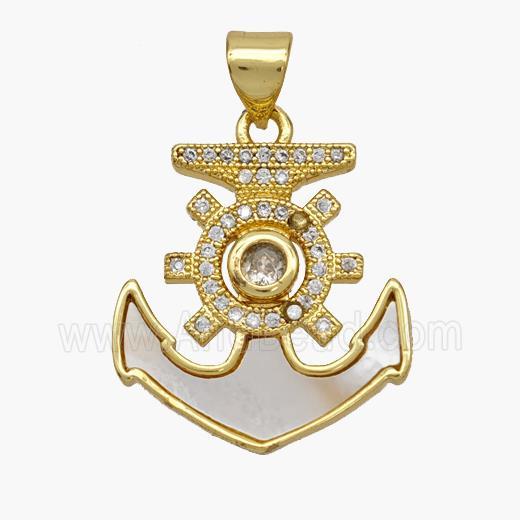 Copper Anchor Pendant Pave Shell Zirconia 18K Gold Plated
