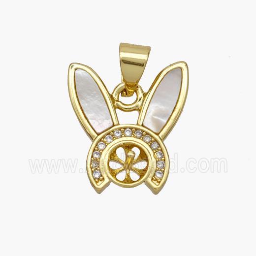 Copper Rabbit Pendant Pave Shell Zirconia 18K Gold Plated