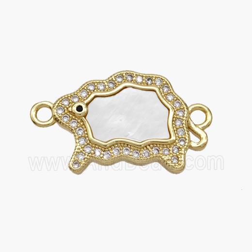Copper Sheep Connector Pave Shell Zirconia 18K Gold Plated