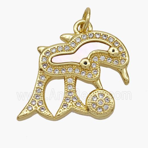 Copper Dolphin Pendant Pave Shell Zirconia 18K Gold Plated