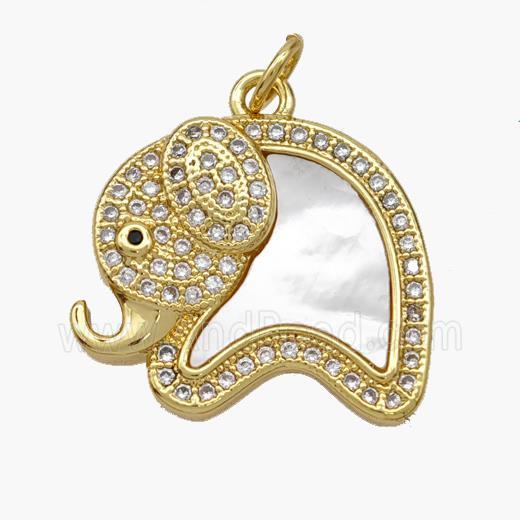 Copper Elephant Pendant Pave Shell Zirconia 18K Gold Plated