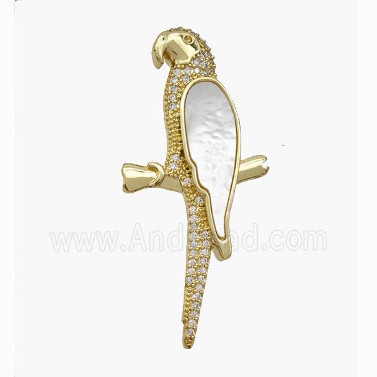 Copper Parrot Pendant Pave Shell Zirconia Birds 18K Gold Plated