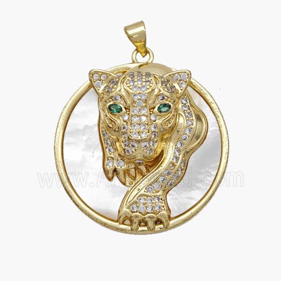 Copper Leopard Pendant Pave Shell Zirconia 18K Gold Plated