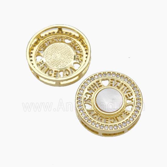 Copper Coin Pendant Pave Shell Zirconia 18K Gold Plated