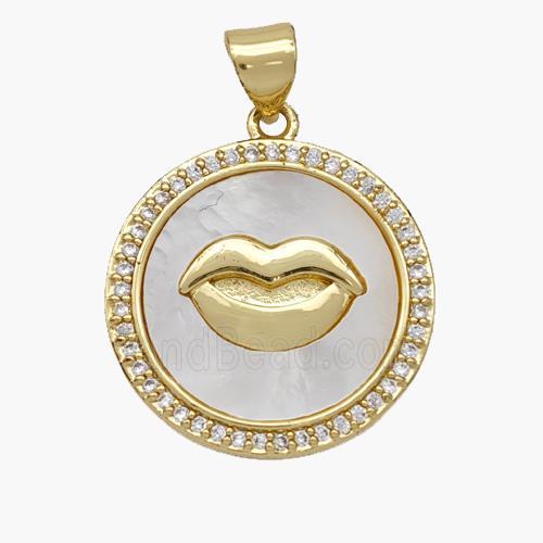 Copper Lips Pendant Pave Shell Zirconia 18K Gold Plated