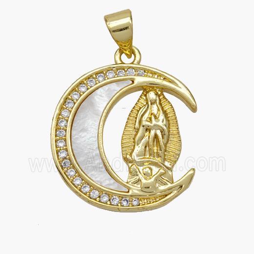 Copper Jesus Pendant Pave Shell Zirconia Moon 18K Gold Plated