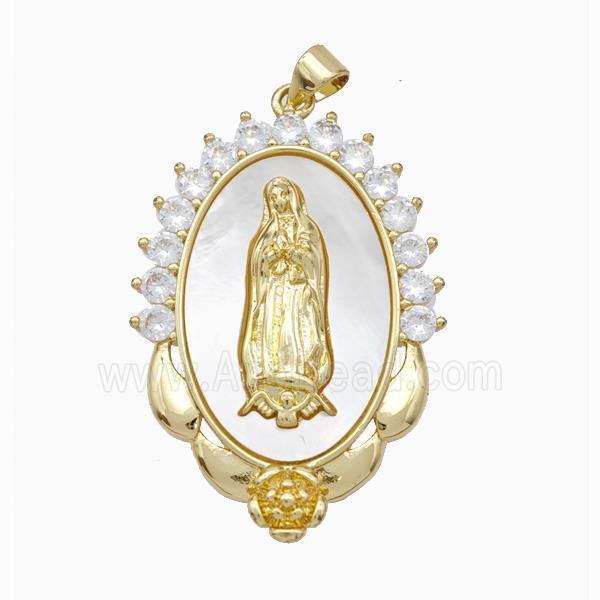 Copper Jesus Pendant Pave Shell Zirconia 18K Gold Plated