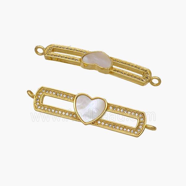 Copper Heart Connector Pave Shell Zirconia Stick 18K Gold Plated