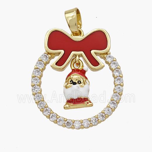 Christmas Snowman Copper Bow Pendant Pave Shell Zirconia Painted 18K Gold Plated