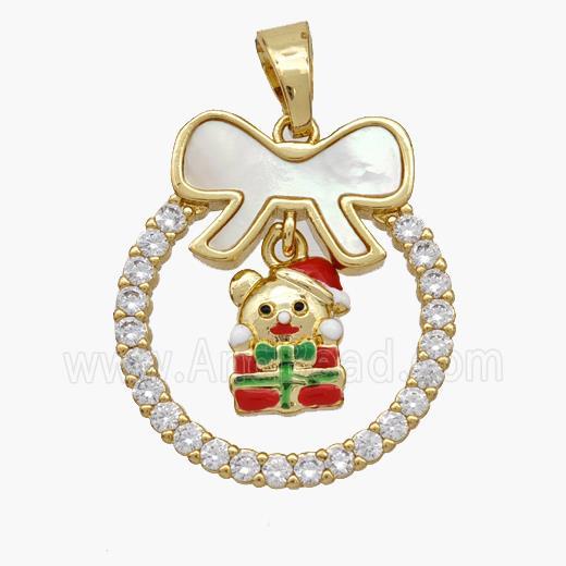 Christmas Christ Child Copper Bow Pendant Pave Shell Zirconia Painted 18K Gold Plated