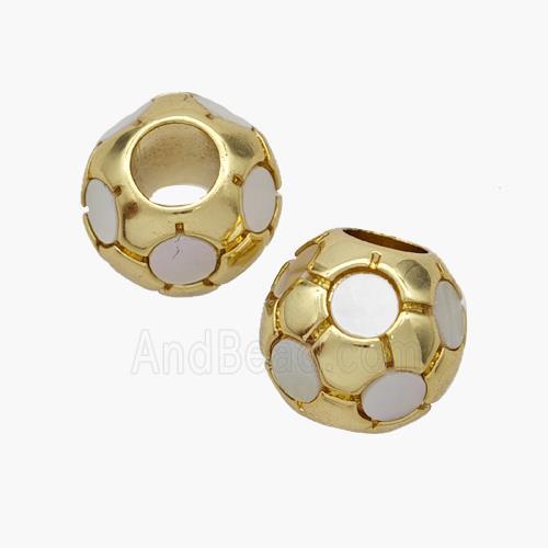 Copper Football Beads Pave Shell Round Large Hole 18K Gold Plated