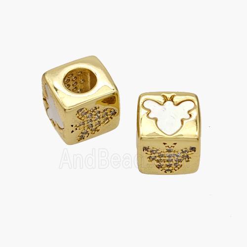 Copper Cube Beads Pave Shell Zirconia Butterfly Large Hole 18K Gold Plated