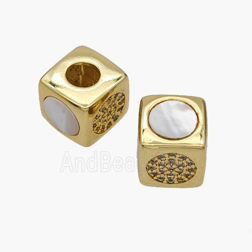 Copper Cube Beads Pave Shell Zirconia Sun Large Hole 18K Gold Plated