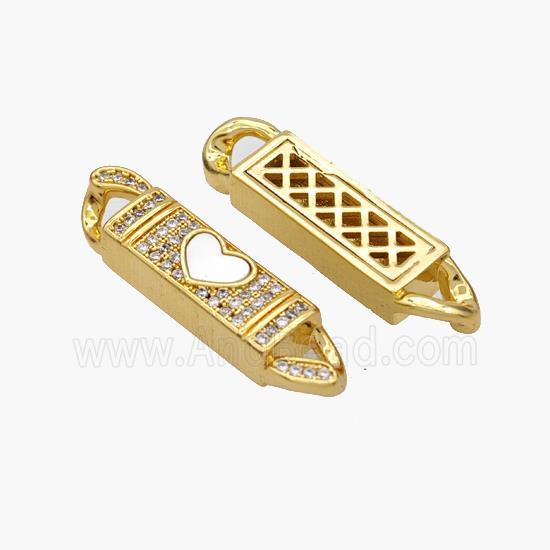 Copper Stick Connector Pave Shell Zirconia Heart 18K Gold Plated