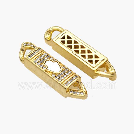 Copper Stick Connector Pave Shell Zirconia Hamsahand 18K Gold Plated