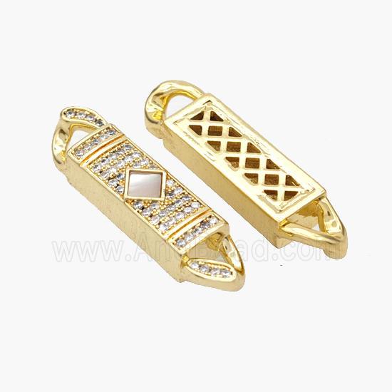Copper Stick Connector Pave Shell Zirconia Square 18K Gold Plated