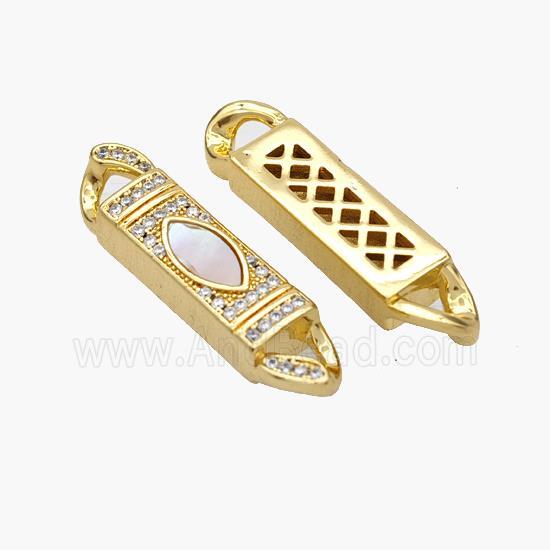 Copper Stick Connector Pave Shell Zirconia Eye 18K Gold Plated