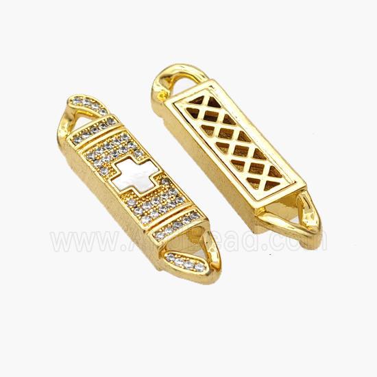 Copper Stick Connector Pave Shell Zirconia Cross 18K Gold Plated