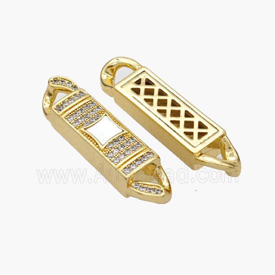 Copper Stick Connector Pave Shell Zirconia Square 18K Gold Plated