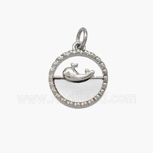 Copper Dolphin Pendant Pave Shell Platinum Plated