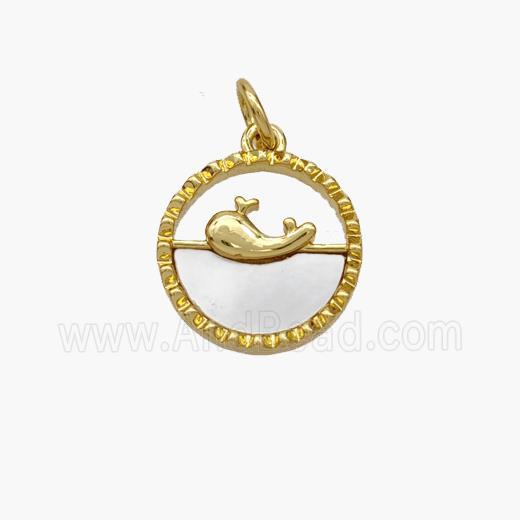 Copper Dolphin Pendant Pave Shell Gold Plated