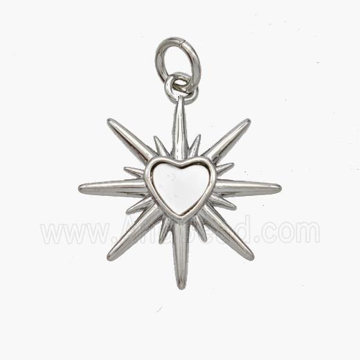 Copper Heart Star Pendant Pave Shell Platinum Plated