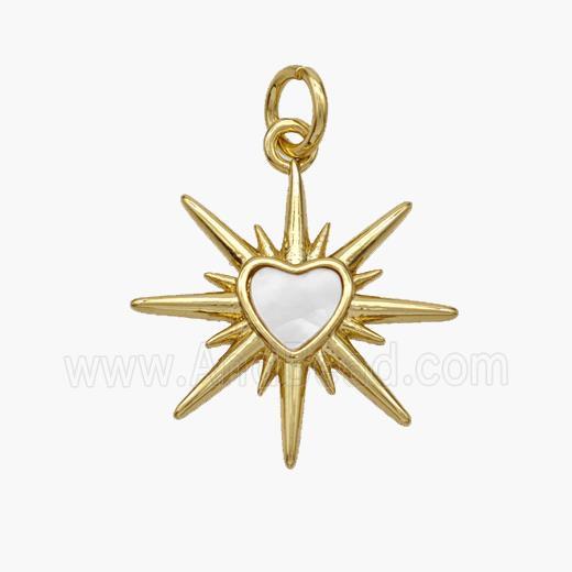 Copper Heart Star Pendant Pave Shell Gold Plated