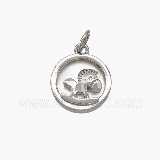 Copper Foal Pendant Pave Shell Horse Platinum Plated