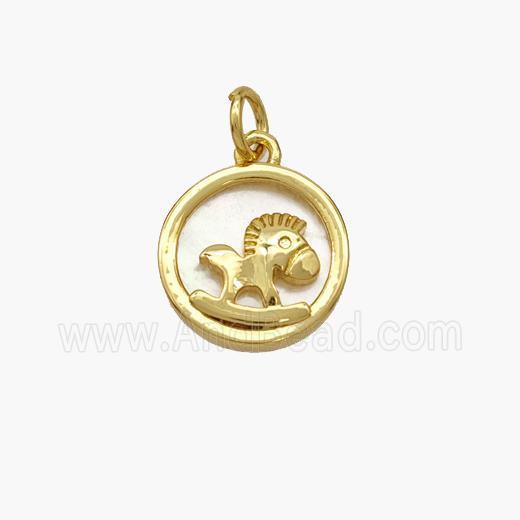 Copper Foal Pendant Pave Shell Horse Gold Plated
