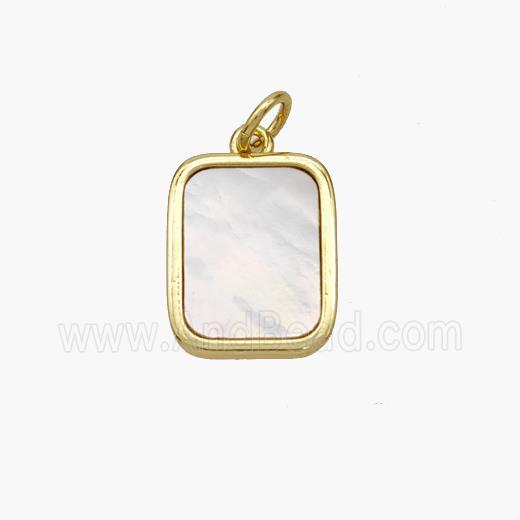 Copper Rectangle Pendant Pave Shell Gold Plated
