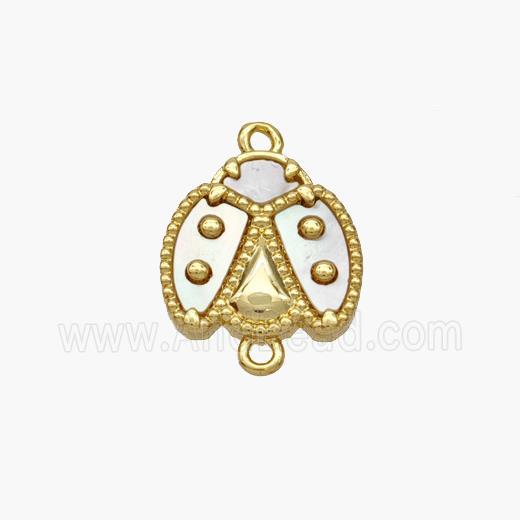 Copper Ladybug Connector Pave Shell Gold Plated