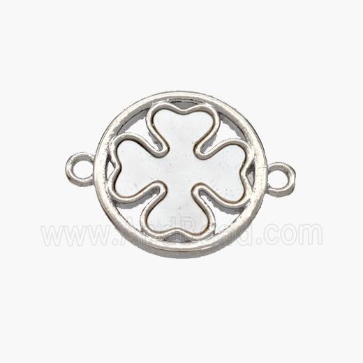 Copper Clover Connector Pave Shell Platinum Plated