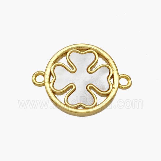 Copper Clover Connector Pave Shell Gold Plated