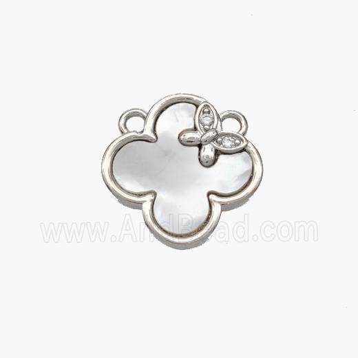 Copper Clover Pendant Pave Shell 2loops Butterfly Platinum Plated