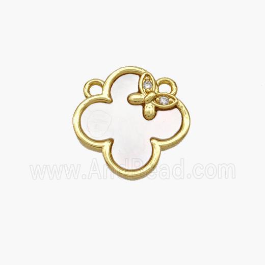 Copper Clover Pendant Pave Shell 2loops Butterfly Gold Plated
