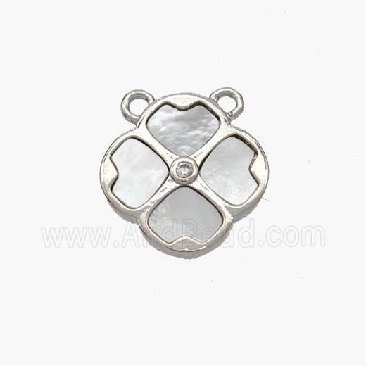 Copper Clover Pendant Pave Shell 2loops Platinum Plated