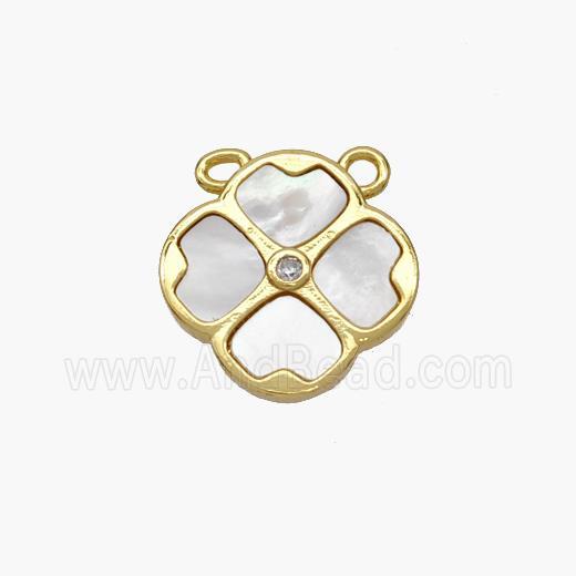 Copper Clover Pendant Pave Shell 2loops Gold Plated