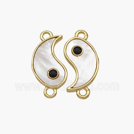 Copper Taichi Connector Pave Shell Yinyang Gold Plated