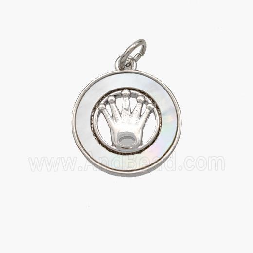 Copper Crown Pendant Pave Shell Platinum Plated