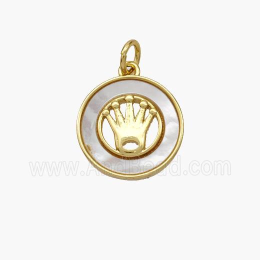 Copper Crown Pendant Pave Shell Gold Plated